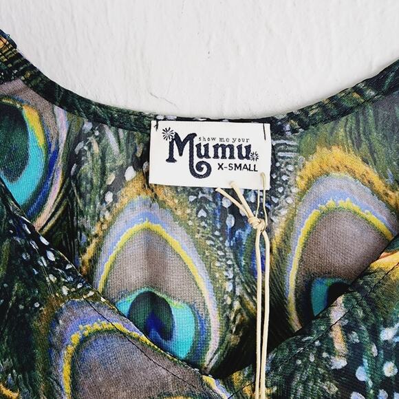 Show Me Your Mumu Peta Peacock Feather Print Tunic Top Sheer Swim Cover Up - Picture 3 of 9
